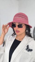 کلاه بافت تابستانی زنانه سرخابی