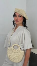برت رافیا زنانه دست‌بافت مدل تابستانه